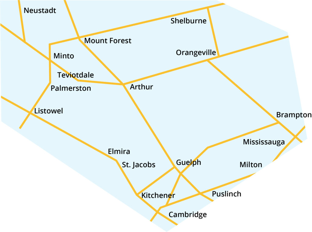 Map of service area around Centre Wellington